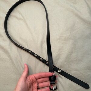 Black Leather Belt with Silver Buckle